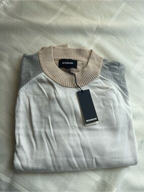 Monrow women’s Colorblock Crewneck Sweater — Cream, Tan & Gray